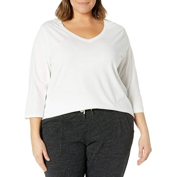 Just My Size Women's Plus Size Quarter Sleeve Flowy V-Neck T-Shirt