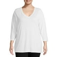 thumbnail image 1 of Just My Size Women's Plus Size Quarter Sleeve Flowy V-Neck T-Shirt, 1 of 5