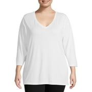 Just My Size Womens Plus Size Quarter Sleeve Flowy V-Neck T-Shirt