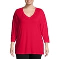 thumbnail image 1 of Just My Size Women's Plus Size Quarter Sleeve Flowy V-Neck T-Shirt, 1 of 5