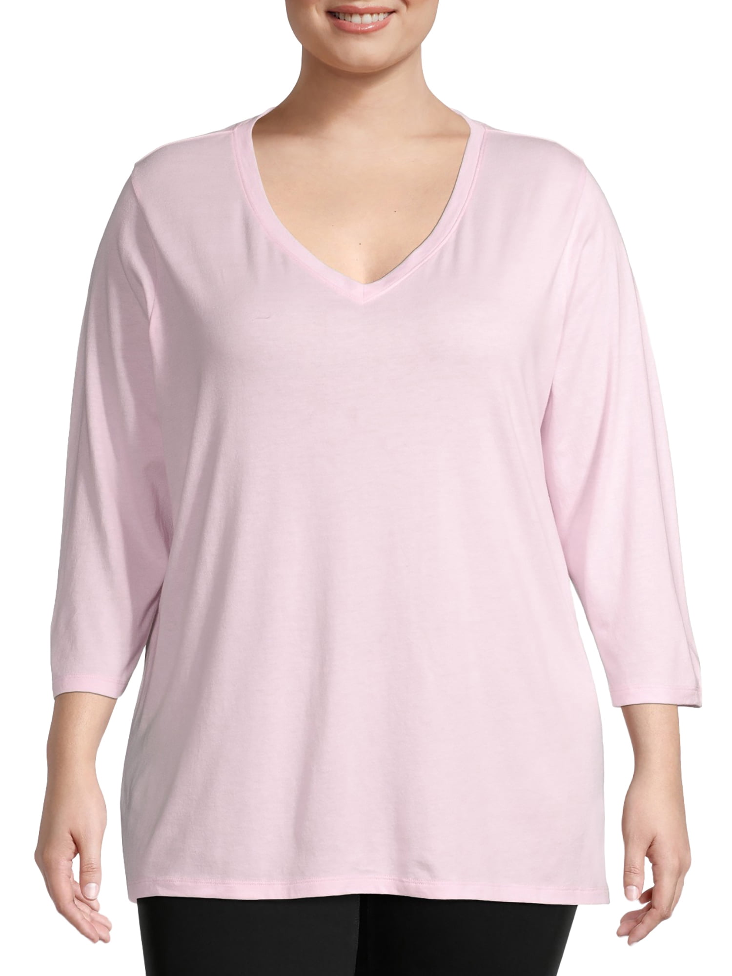 Just My Size Women's Plus-Size Short Sleeve V-Neck Tee, Paleo Pink, 4X