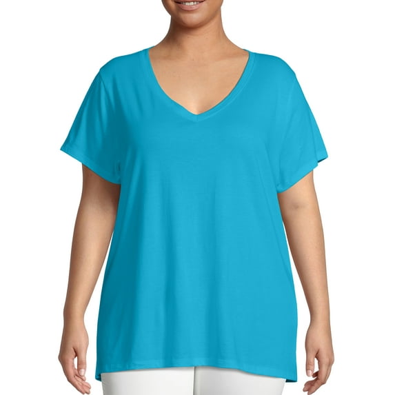 Just My Size Women's Plus Size Short Sleeve Flowy V-Neck T-Shirt