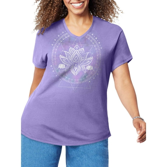 Just My Size Women's Plus Size Short Sleeve Graphic V-Neck T-Shirt