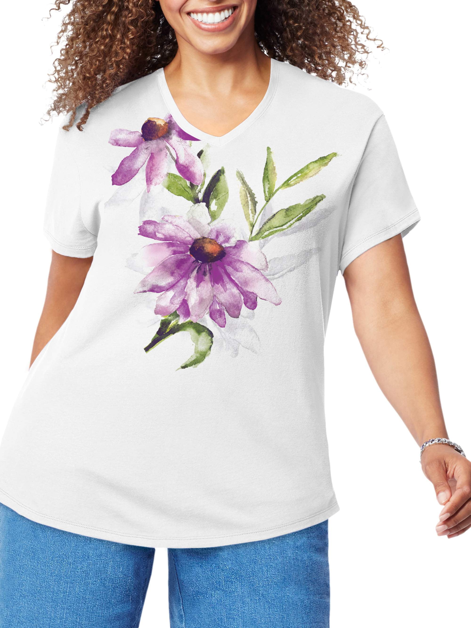 Just My Size Women s Plus Size Short Sleeve Graphic V Neck T Shirt 
