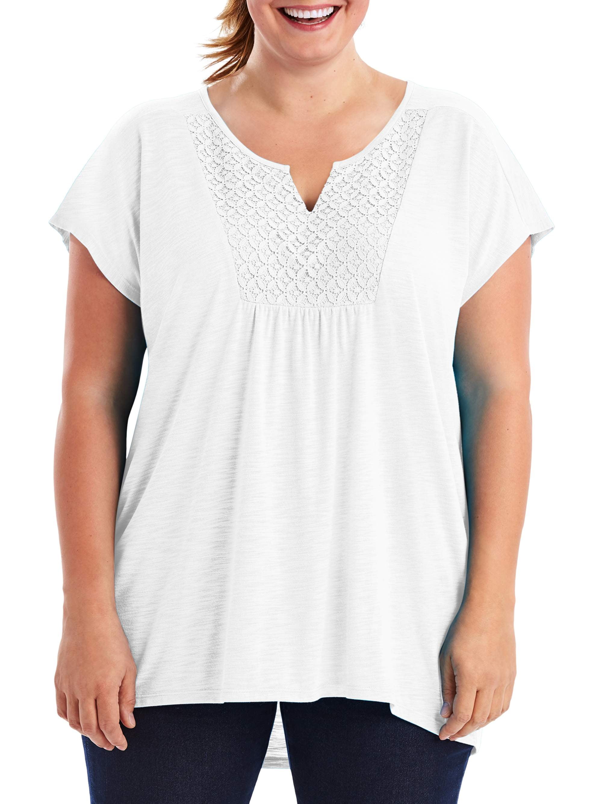 Just My Size Women's Plus Size Slub Crochet Bib Tunic