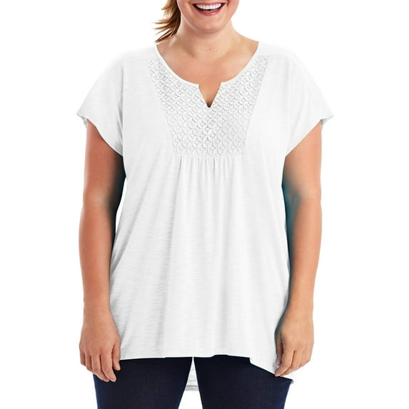 Just My Size Women's Plus Size Slub Crochet Bib Tunic