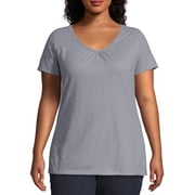 Just My Size Womens Plus Size Slub Shirred V-Neck