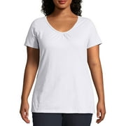 Just My Size Women's Plus Size Slub Shirred V-Neck