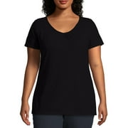 Just My Size Women's Plus Size Slub Shirred V-Neck