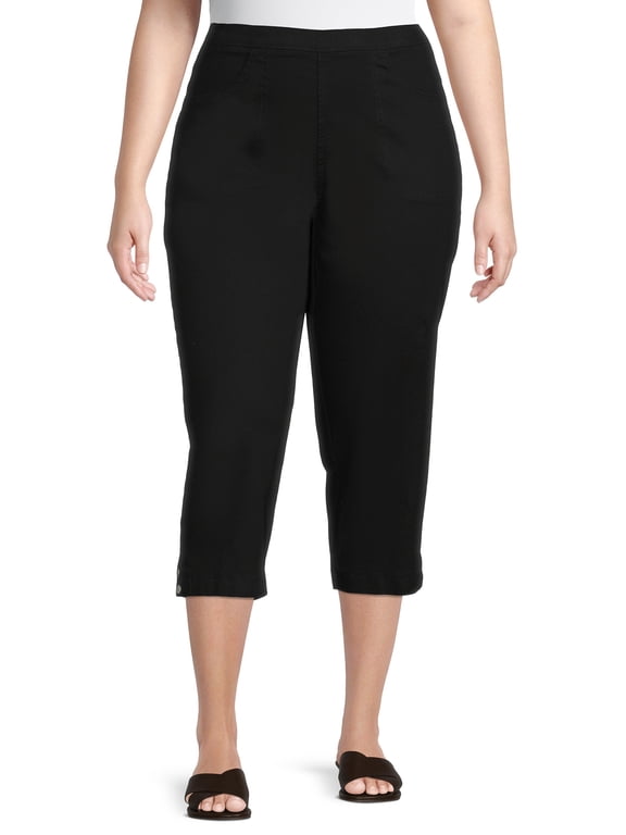 JMS Just My Size by Hanes Women's Plus Snap Hem Pull On Cropped Pants, 23" Inseam, Sizes 0X-4X