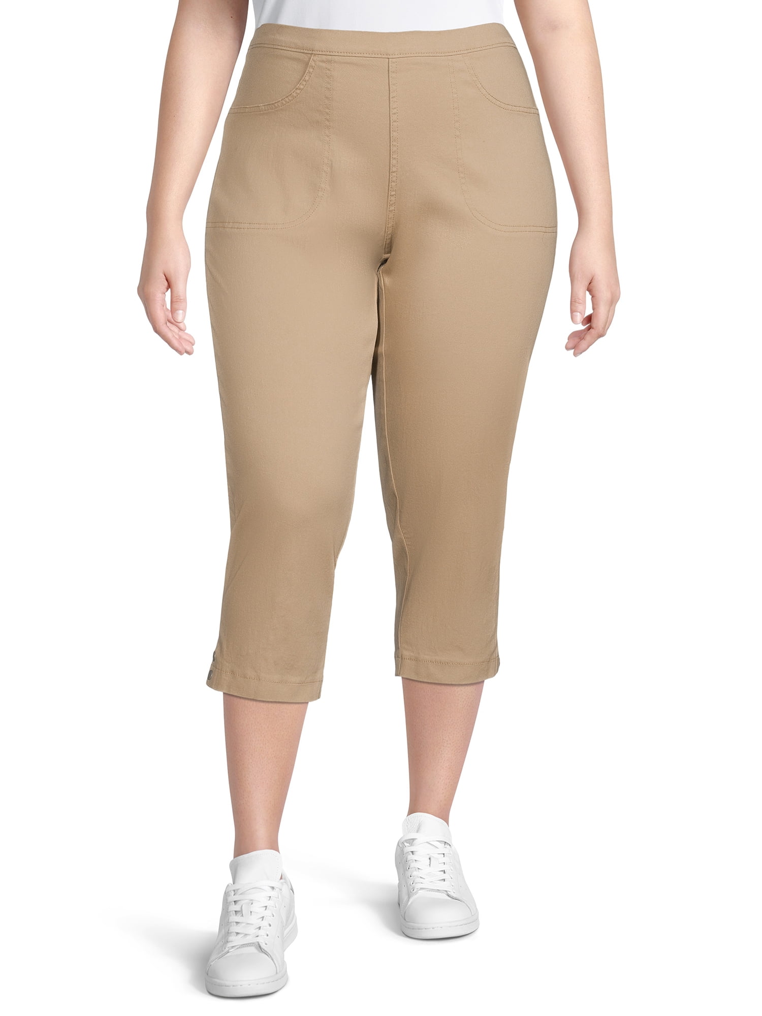 Just My Size Women s Plus Size Snap Hem Pull On Crop Pant