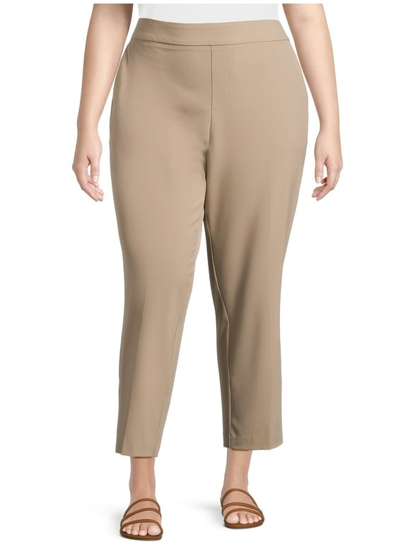 Just My Size Women's Plus Size Tummy Control Pull On Dress Pants, 28" Inseam for Regular, Sizes 1X-4X & Petite