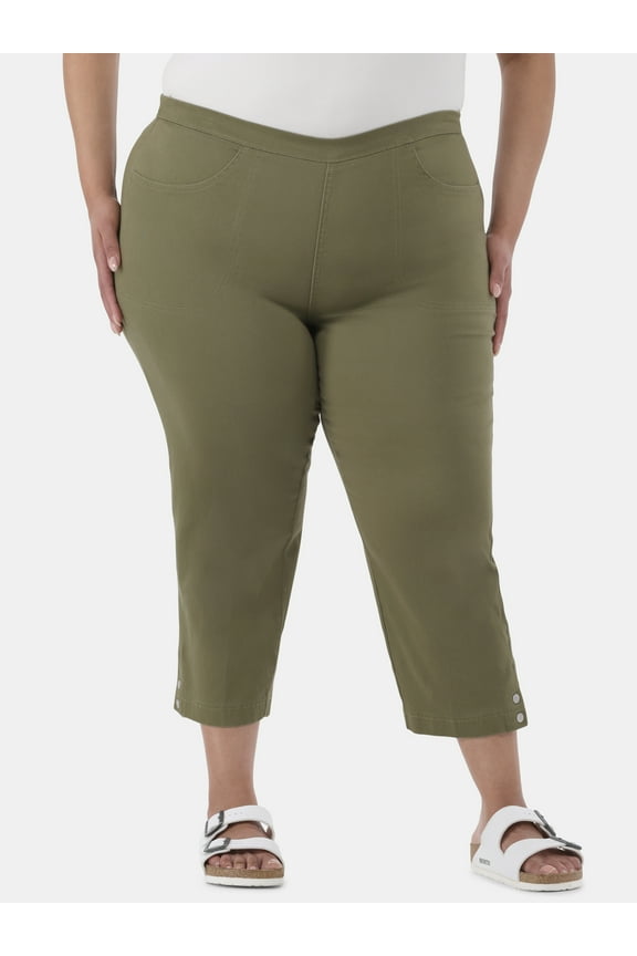 JMS Just My Size by Hanes Women's Plus Snap Hem Pull On Cropped Pants, 23" Inseam, Sizes 0X-4X