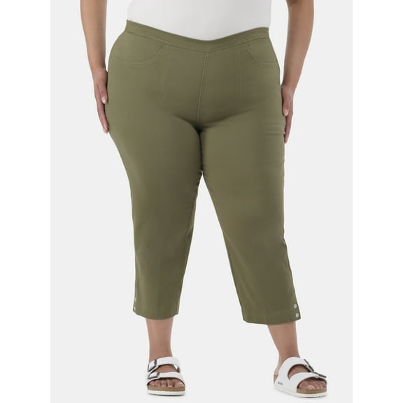 JMS Just My Size by Hanes Women's Plus Snap Hem Pull On Cropped Pants, 23" Inseam, Sizes 0X-4X