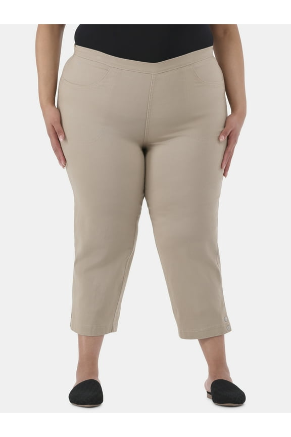 JMS Just My Size by Hanes Women's Plus Snap Hem Pull On Cropped Pants, 23" Inseam, Sizes 0X-4X