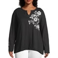 thumbnail image 1 of Just My Size Women's Plus Split Neck Long Sleeve Graphic Tee, 1 of 5