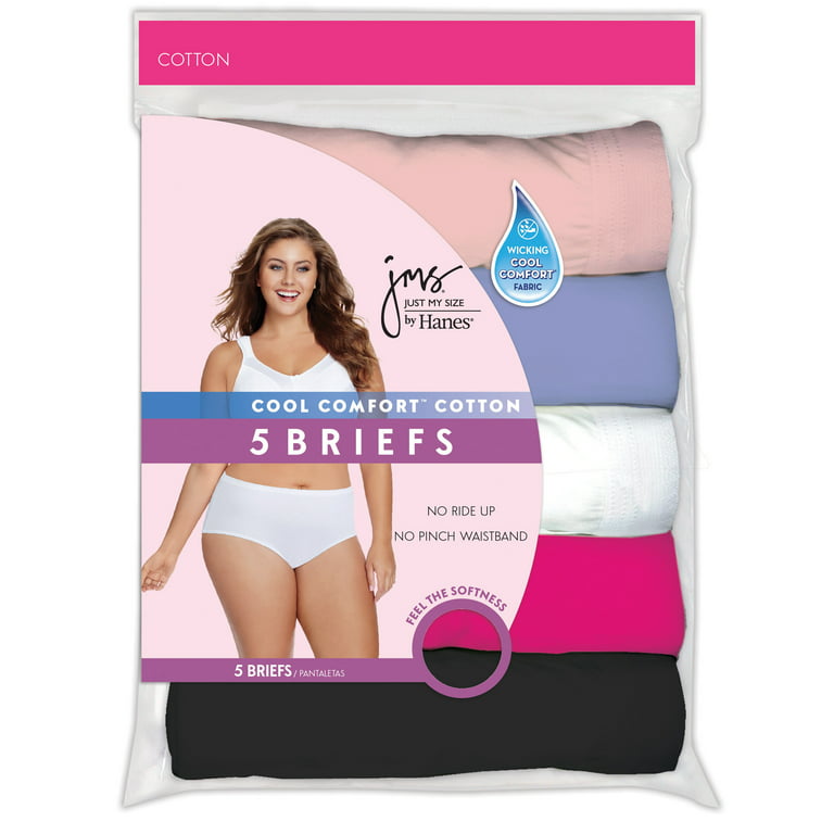 Just My Size Women's Plus Tagless Cotton Brief Panties, 5-Pack