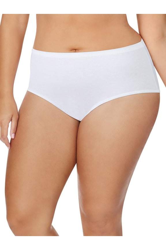 Women's Plus Tagless White Cotton Briefs, 5-Pack