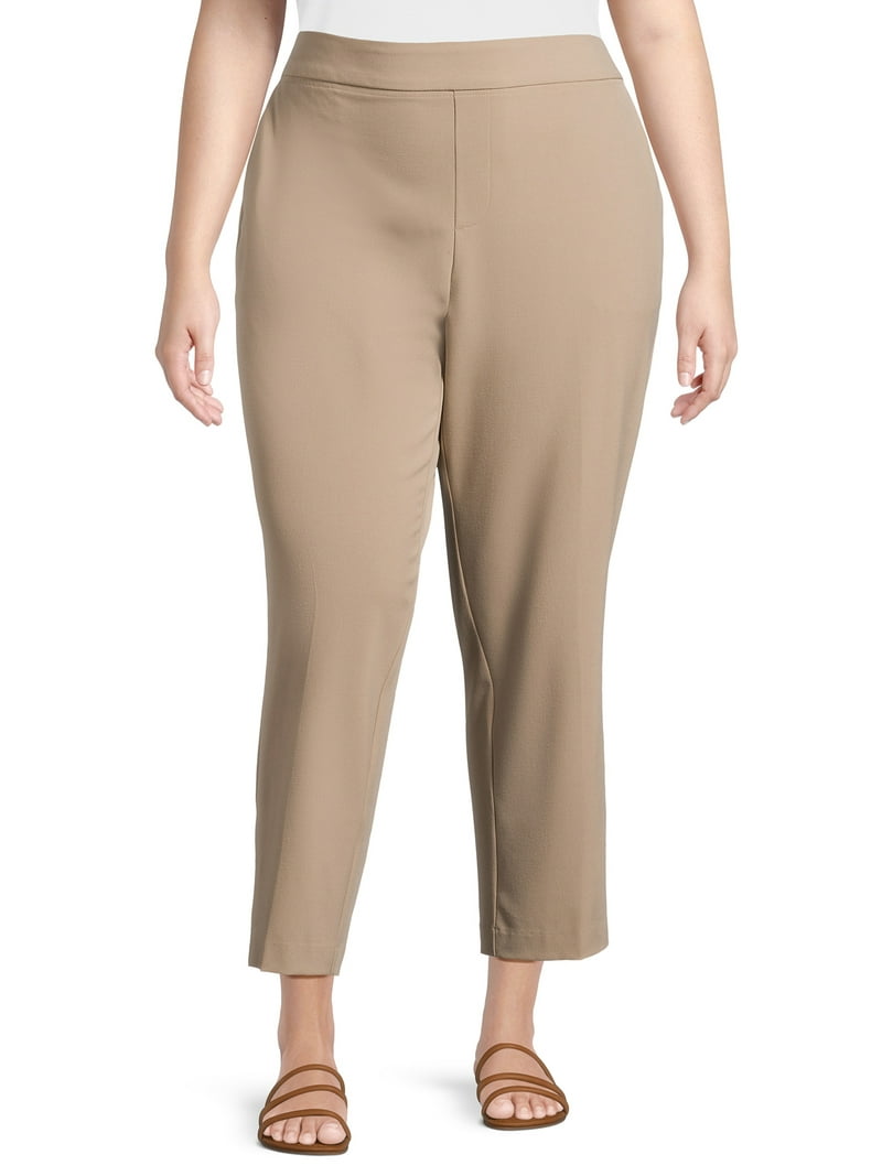 plus size dress pants SNKSDGM Women's Plus Black Pants for Women Dressy Plus Size Linen Pants Women Long Women's Solid Color High Waist Ankle Length Straight Leg Dress Pants for Wear