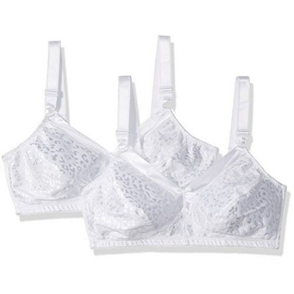 Just My Size Women`s Satin Comfort Bra,1960,48C,White (Pack of 2) 2 White