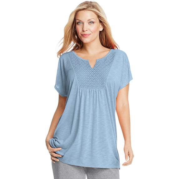 JMS by Hanes Women's Plus Size Slub Crochet Bib Tunic