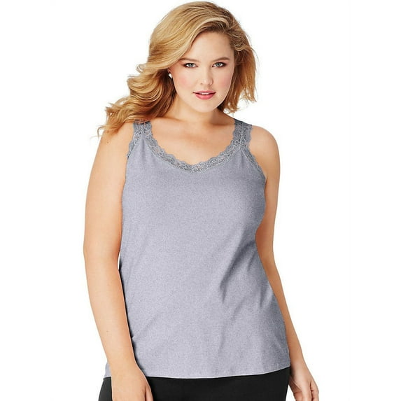 Just My Size Women's Stretch Jersey Lace Trim Tank, Style OJ314