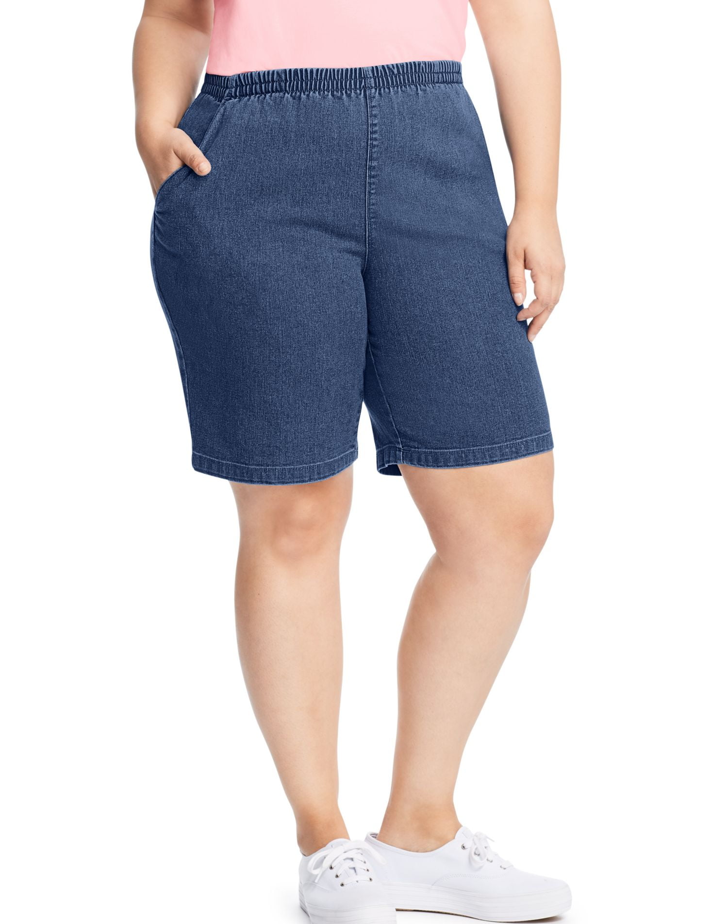 Just My Size Womens Stretch Denim 2-Pocket Pull-On Shorts, 1X