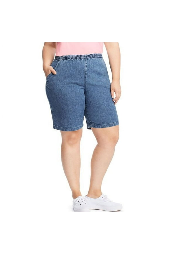 Womens Stretch Denim 2-Pocket Pull-On Shorts, 5X, Light Stonewash