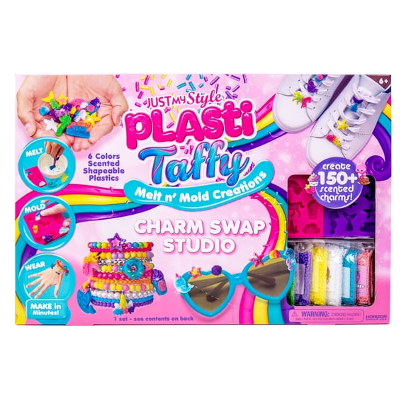 Just My Style Plasti Taffy Charm Swap Studio Craft Kit, Melt N' Mold Jewelry Creations, Create over 150 Scented Charms
