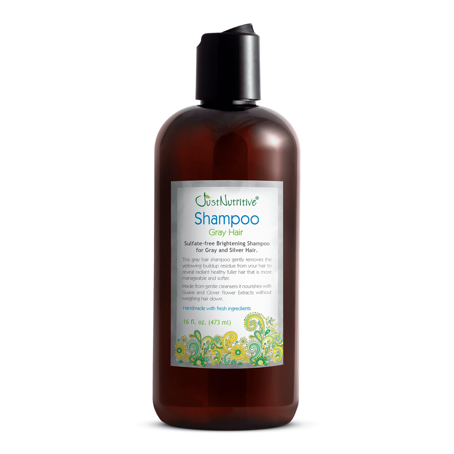 Just Nutritive Gray Hair Shampoo, Strengthening, Brightening, Nourishing, Vegan, Color Safe, Sulfate-Free, 16 oz