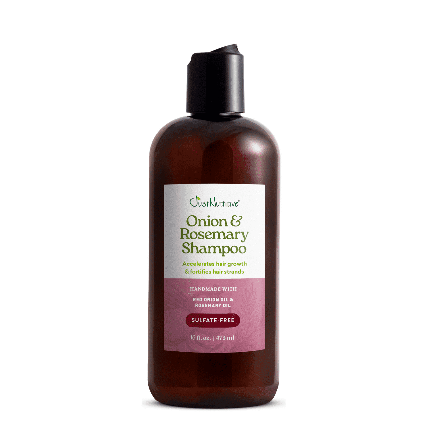 Just Nutritive Onion & Rosemary Shampoo for Hair Growth, Hair Loss, Oil Control, Thickening and Strengthening, Sulfate-Free, Enriched with Red Onion Oil, Rosemary Oil, Tea Tree - 16 oz