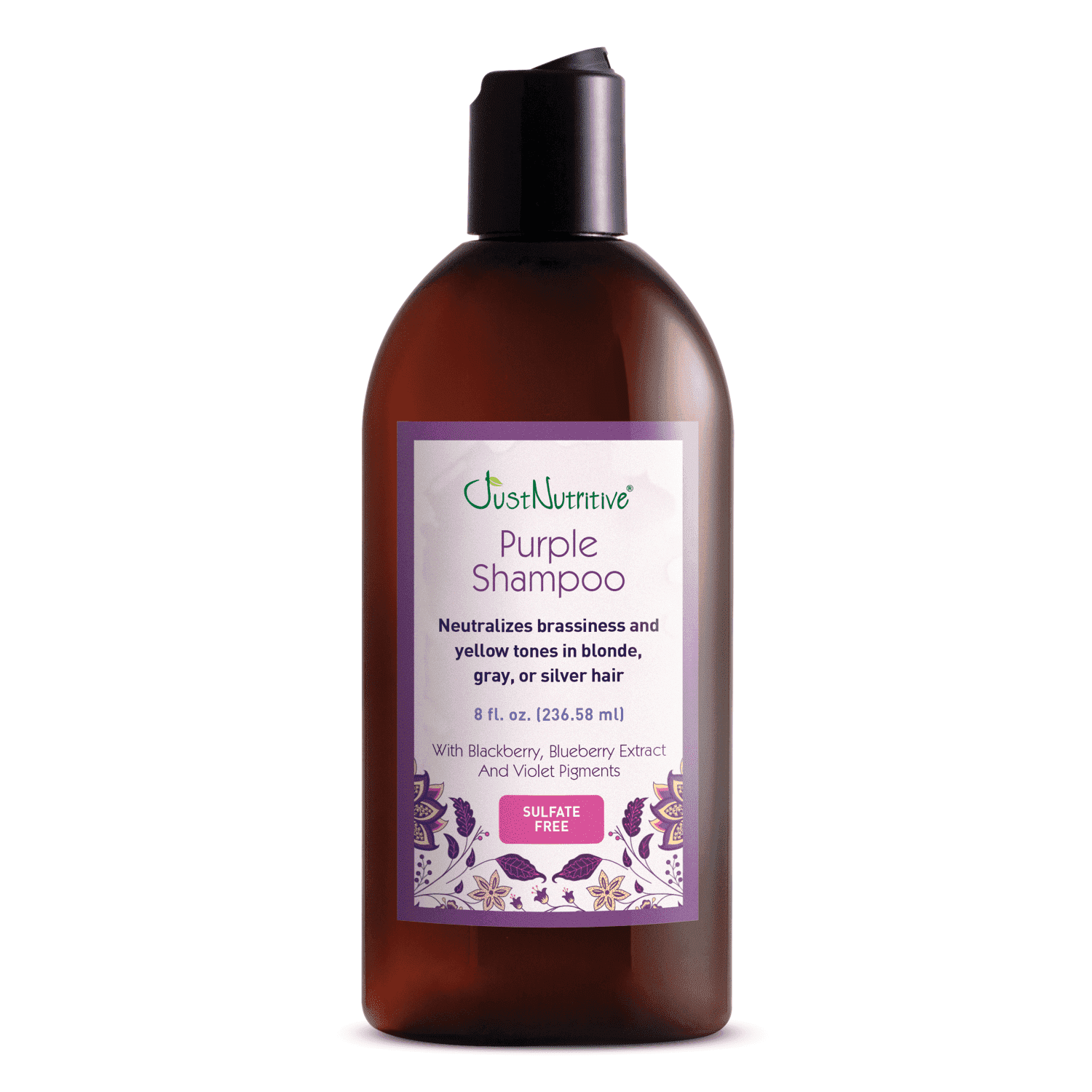 Just Nutritive Purple Hair Shampoo, Gray, White, Silver, Bleached Hair - Neutralizes Brassiness, Sulfate-Free, 8 oz