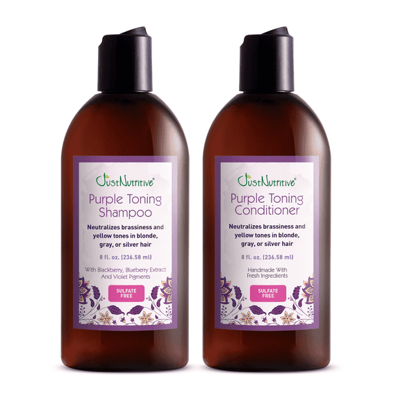 Just Nutritive Purple Toning Shampoo & Conditioner Set for Blonde, Gray, White, Silver, and Bleached Hair, Eliminate Brassiness, Boost Shine, Repairs, Hydrates, Anti-Yellowing, 8 oz.