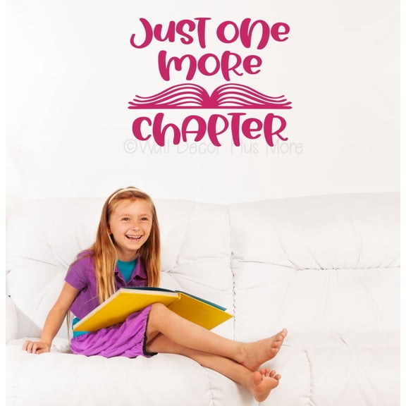 Just One More Chapter Book Worm Vinyl Wall Art Decal - Modern Library Quote Sticker - Reading Room Inspirational Wall Sticker - Removable Wall Decor - Vinyl Lettering Decor, 23x18-Inch, Hot Pink