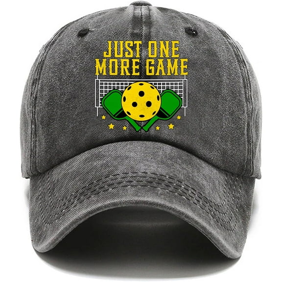 Just One More Game Fun Distressed Washed Black Baseball Cap, Vintage Adjustable Cotton Cap, Funny Retirement Gifts for Man Woman, Birthday Thanking You Gifts for Dad Grandpa Pickleball Lover