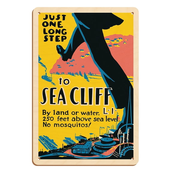Just One Long Step to Sea Cliff Long Island - New York World's Fair - WPA Federal Art Project - Vintage Travel Poster c.1939 - 8 x 12 inch Vintage Wood Art Sign