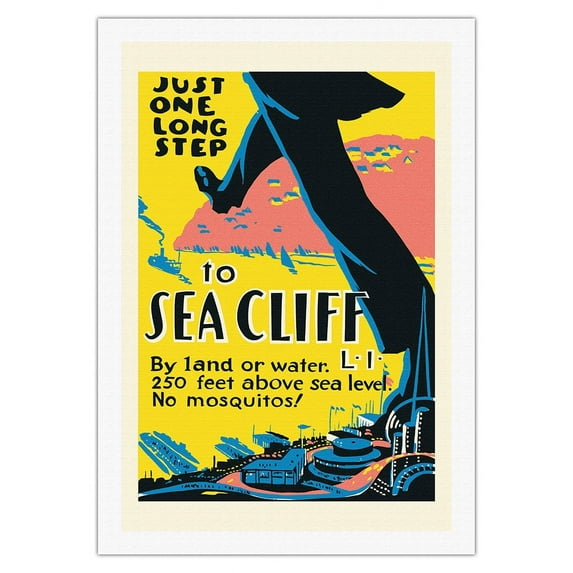 Just One Long Step to Sea Cliff Long Island - New York World's Fair - WPA Federal Art Project - Vintage Travel Poster c.1939 - Fine Art Rolled Canvas Print 27in x 40in