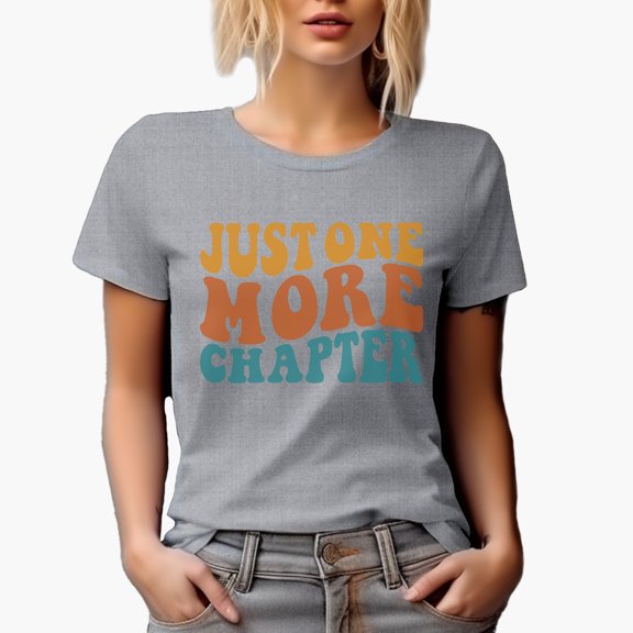 Just One More Chapter, Book Reading Enthusiast Quote, Groovy Retro Wavy Text Merch Gift, Heather Grey T-Shirt, Small