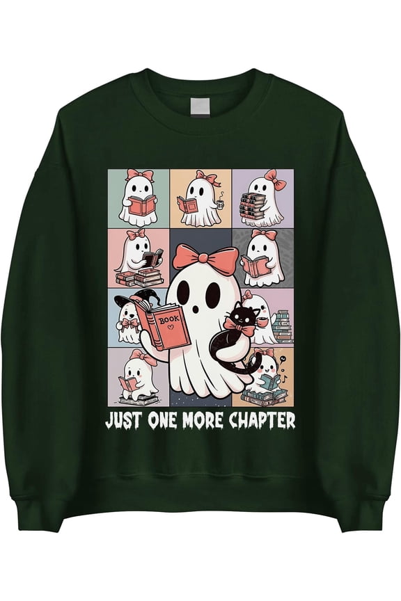 Just One More Chapter Ghost Sweatshirt, Cute Reading Ghost Halloween Sweater, Cozy Fall Bookish Pullover