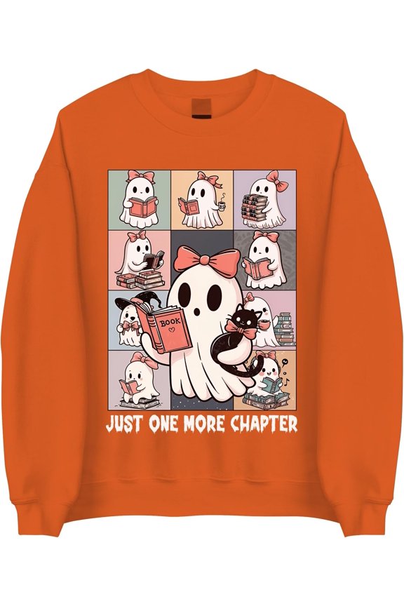 Just One More Chapter Ghost Sweatshirt, Cute Reading Ghost Halloween Sweater, Cozy Fall Bookish Pullover