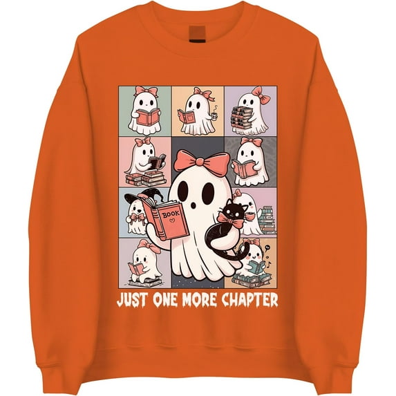 Just One More Chapter Ghost Sweatshirt, Cute Reading Ghost Halloween Sweater, Cozy Fall Bookish Pullover