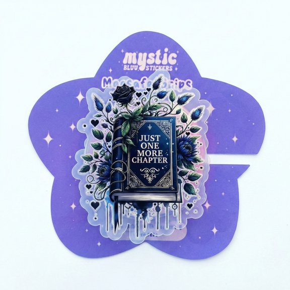 Just One More Chapter Phone Grip Blue Floral Book Stack, Dark Academia Holder, Aesthetic Reading Accessory for Fantasy Lovers.