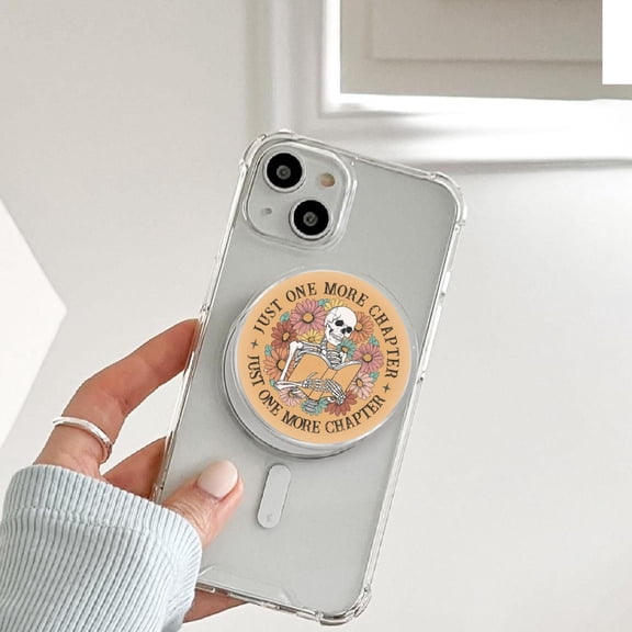 Just One More Chapter Phone Grip | Bookish Skeleton Pop Grip | Gothic Floral Book Lover Phone Holder