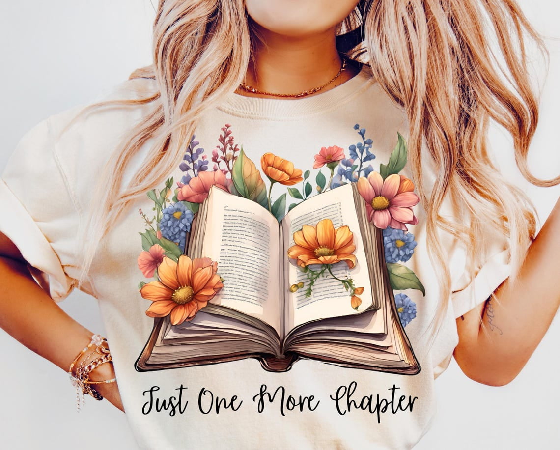 Just One More Chapter Book Reading Bookish Botanical Purple