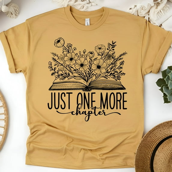 Just One More Chapter T-Shirt | Book Lover Reading Shirt for Women, Gold, Size XL