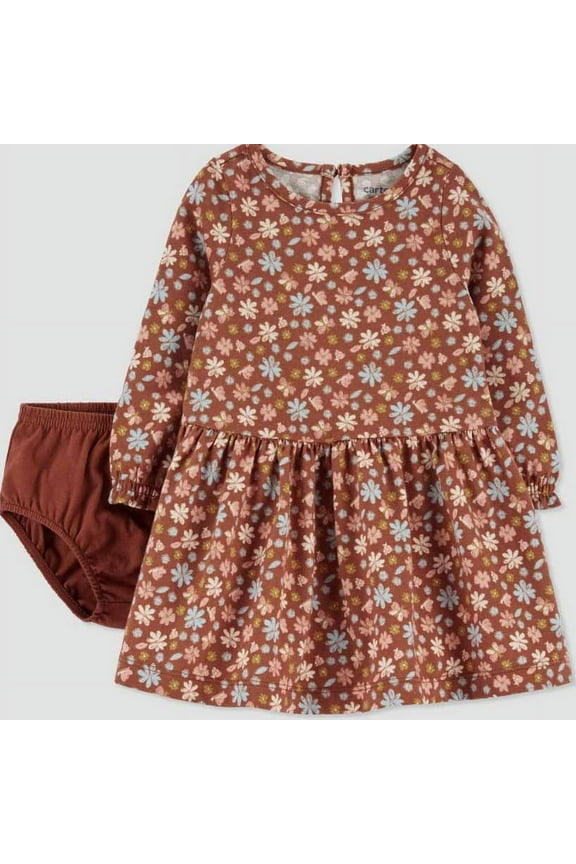 Just One You made by Carter's Baby Girls' Floral Long Sleeve Dress - Brown -(3 Months)
