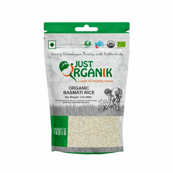 Just Organik Organic Basmati Rice  2 lbs PureHarvest Organic Long Grain Basmati Rice - Sustainably Grown, Nutrient-Rich 2lbs