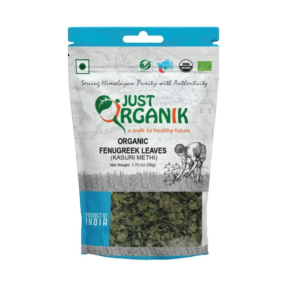 Just Organik Organic Kasuri Methi, Dried Fenugreek Leaves 1.75 oz, Herbs & Spices.