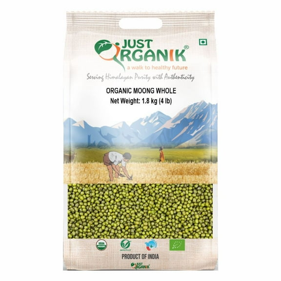 Just Organik Organic Moong Whole, Green Lentil Whole, 4 lbs