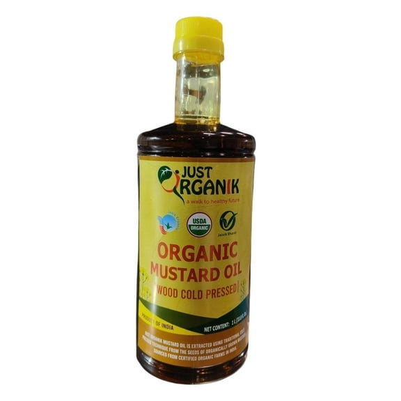 Just Organik Wood Cold Pressed, Unrefined Mustard Oil 1 Liter